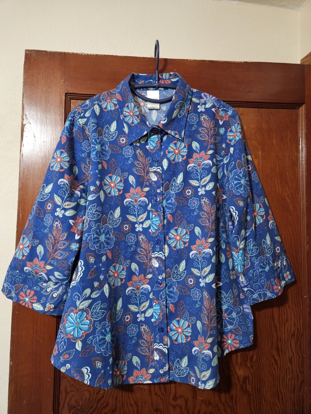 Blair Floral Blue 3/4 Sleeve Button-down Top Blouse Size M - Picture 1 of 6